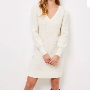 Loft puff sleeve cable sweater dress